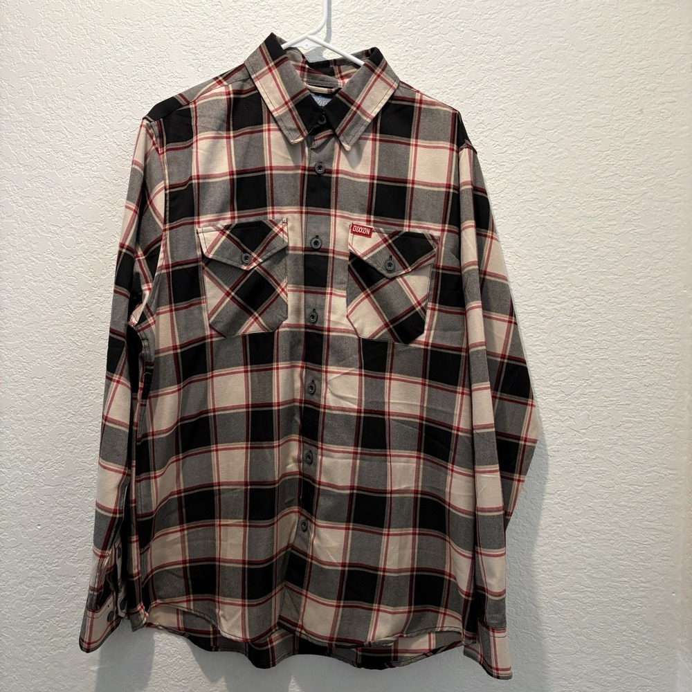 Dixxon Flannel Shirt Mens Large The JOHNSTOWN Black Tan Plaid Long Sleeve